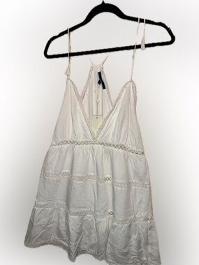 Shore White Lace-Trim Tassle Mini Dress NWT